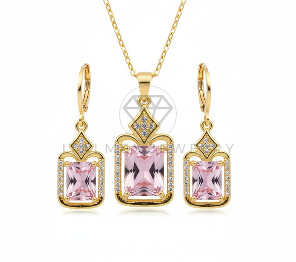 Juego de Lujo - 106674 - Juego CZ Rosa y Clara - Oro Laminado 18K