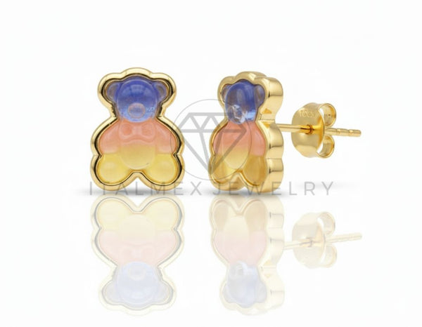 Arete de Lujo - 106680 - Broquel Osito Colores - Oro Laminado 18K