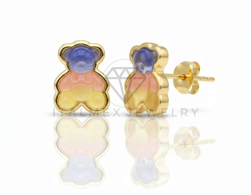 Arete de Lujo - 106680 - Broquel Osito Colores - Oro Laminado 18K