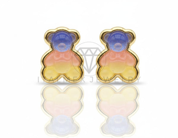 Arete de Lujo - 106680 - Broquel Osito Colores - Oro Laminado 18K
