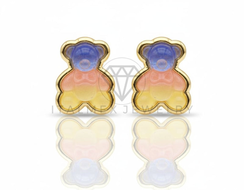 Arete de Lujo - 106680 - Broquel Osito Colores - Oro Laminado 18K