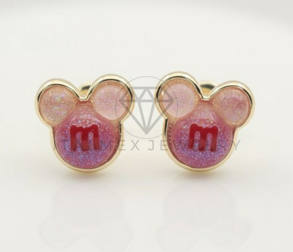 Arete de Lujo - 106681 - Broquel Minnie Rosita - Oro Laminado 18K