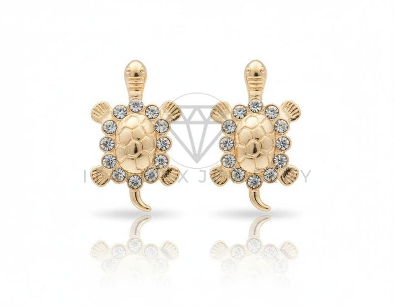 Arete de Lujo - 106682 - Broquel Tortuga CZ Clara - Oro Laminado 18K