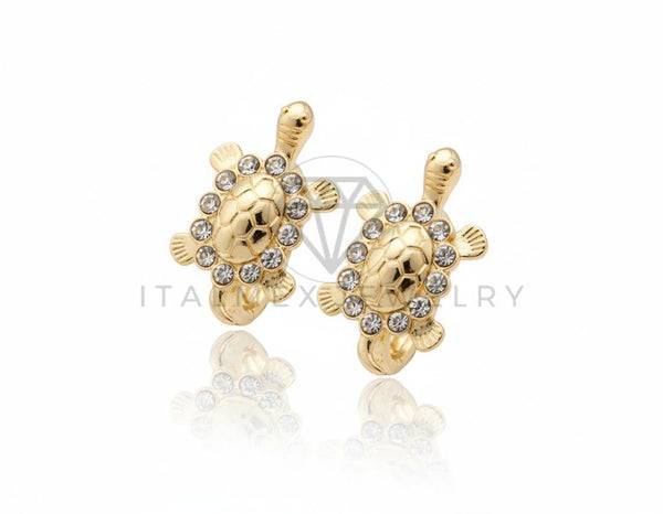 Arete de Lujo - 106682 - Broquel Tortuga CZ Clara - Oro Laminado 18K