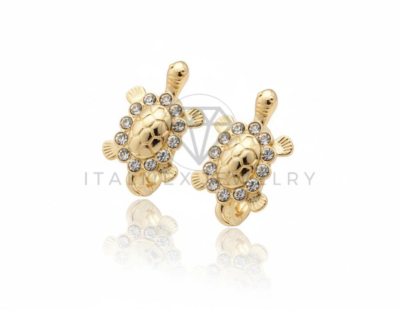 Arete de Lujo - 106682 - Broquel Tortuga CZ Clara - Oro Laminado 18K
