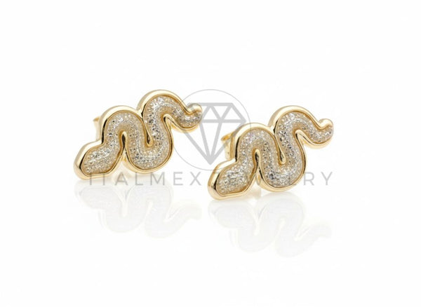 Arete de Lujo - 106683 - Broquel Serpiente Blanca - Oro Laminado 18K