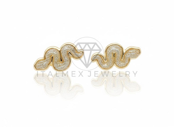 Arete de Lujo - 106683 - Broquel Serpiente Blanca - Oro Laminado 18K