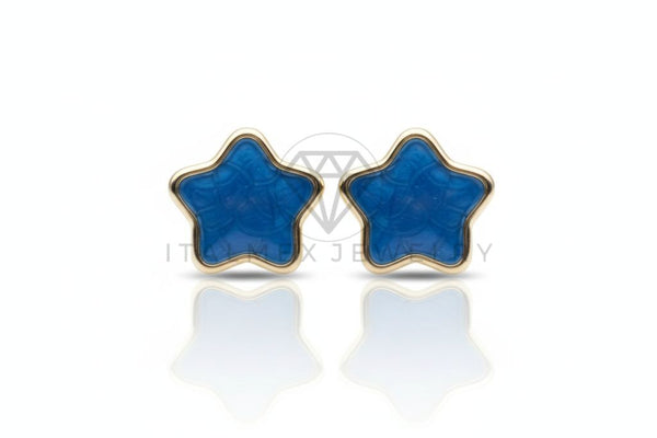 Arete de Lujo - 106684 - Broquel Estrella Azul - Oro Laminado 18K