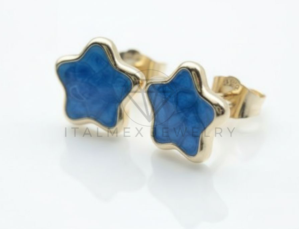Arete de Lujo - 106684 - Broquel Estrella Azul - Oro Laminado 18K
