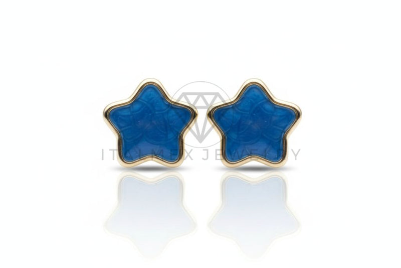 Arete de Lujo - 106684 - Broquel Estrella Azul - Oro Laminado 18K