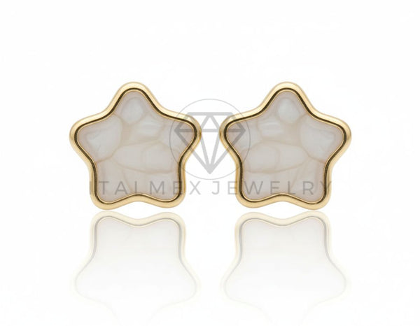 Arete de Lujo - 106685 - Broquel Estrella Blanca - Oro Laminado 18K