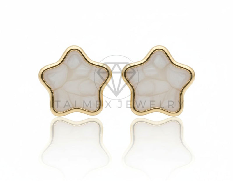 Arete de Lujo - 106685 - Broquel Estrella Blanca - Oro Laminado 18K