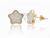 Arete de Lujo - 106685 - Broquel Estrella Blanca - Oro Laminado 18K