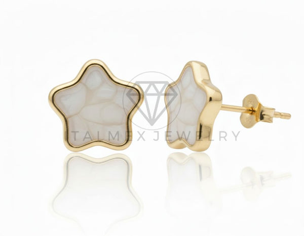 Arete de Lujo - 106685 - Broquel Estrella Blanca - Oro Laminado 18K
