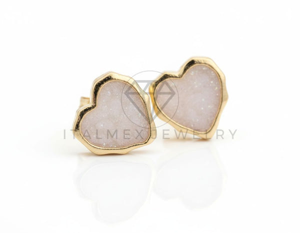 Arete de Lujo - 106686 - Broquel Corazon Blanco - Oro Laminado 18K