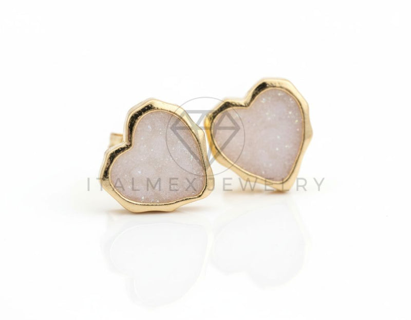 Arete de Lujo - 106686 - Broquel Corazon Blanco - Oro Laminado 18K