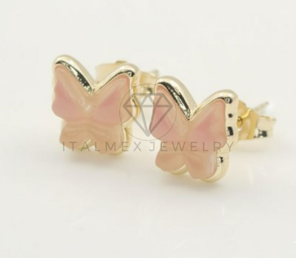 Arete de Lujo - 106679 - Broquel Mariposa Rosa - Oro Laminado 18K