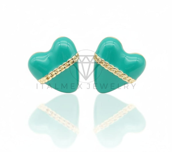 Arete de Lujo - 106687 - Broquel Corazon Turquesa- Oro Laminado 18K