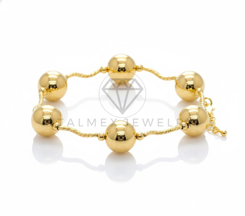 Pulsera de Lujo - 106888 - Pulsera Ajustable con Bolitas - Oro Laminado 18K