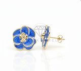 Arete de Lujo - 106690 - Broquel Flor Azul - Oro Laminado 18K