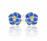 Arete de Lujo - 106690 - Broquel Flor Azul - Oro Laminado 18K