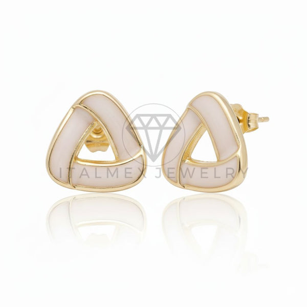 Arete de Lujo - 106694 - Broquel Triangulo Rosa Clara - Oro Laminado 18K