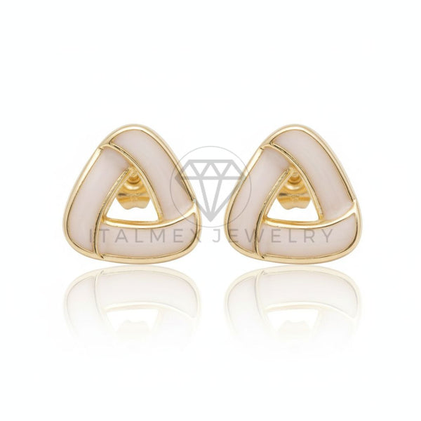 Arete de Lujo - 106694 - Broquel Triangulo Rosa Clara - Oro Laminado 18K