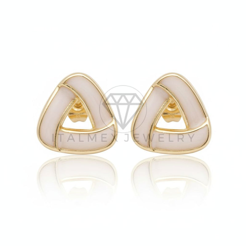 Arete de Lujo - 106694 - Broquel Triangulo Rosa Clara - Oro Laminado 18K