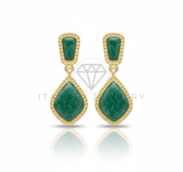 Arete de Lujo - 106695 - Aretes Colgantes Verde de Diferentes Formas - Oro Laminado 18K