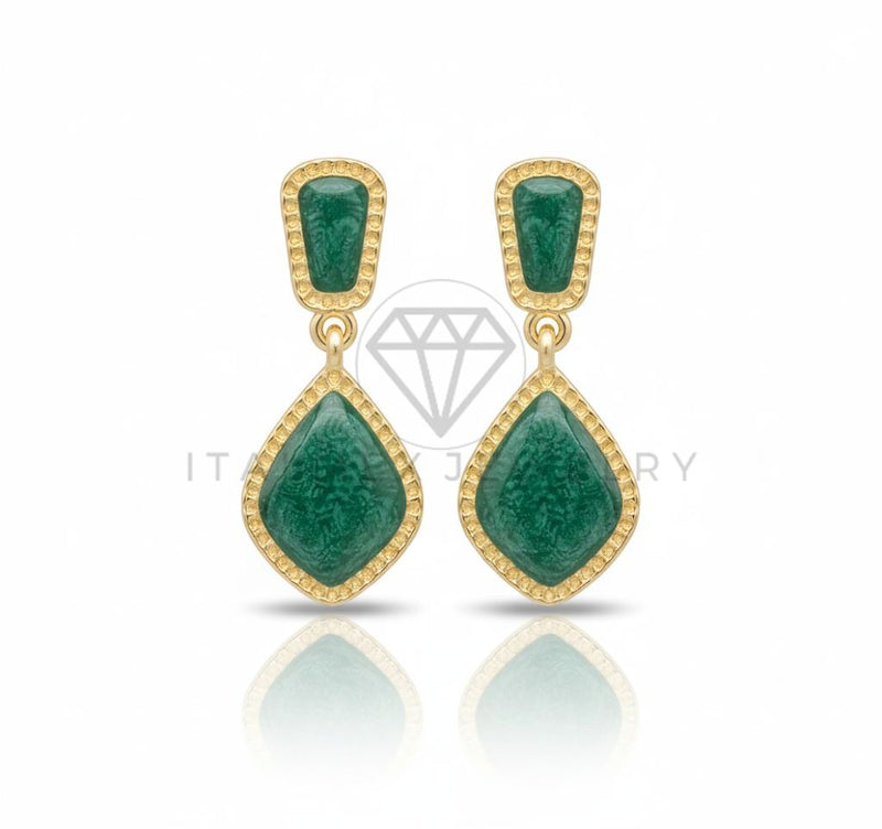Arete de Lujo - 106695 - Aretes Colgantes Verde de Diferentes Formas - Oro Laminado 18K
