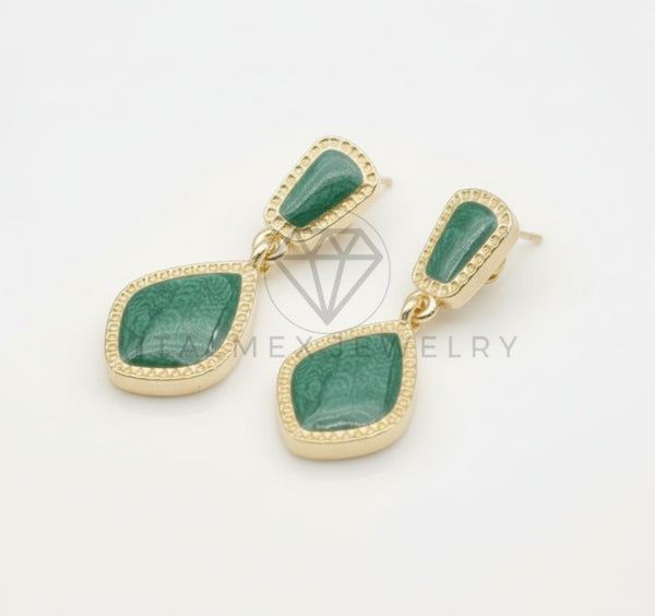 Arete de Lujo - 106695 - Aretes Colgantes Verde de Diferentes Formas - Oro Laminado 18K