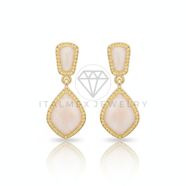Arete de Lujo - 106696 - Aretes Colgantes Rosa Clara de Diferentes Formas - Oro Laminado 18K