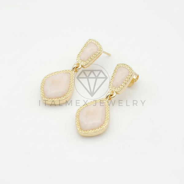 Arete de Lujo - 106696 - Aretes Colgantes Rosa Clara de Diferentes Formas - Oro Laminado 18K