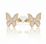 Arete de Lujo - 106693 - Broquel Mariposa Rosa Clara - Oro Laminado 18K