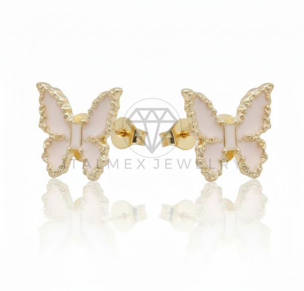 Arete de Lujo - 106693 - Broquel Mariposa Rosa Clara - Oro Laminado 18K