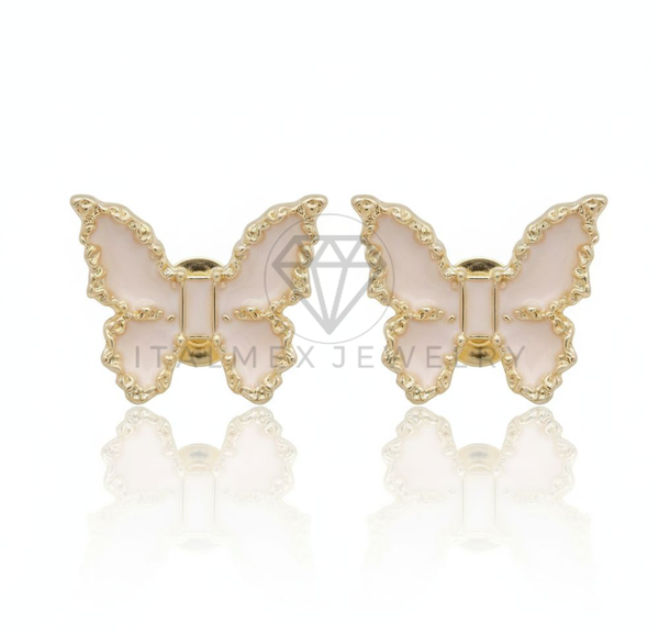 Arete de Lujo - 106693 - Broquel Mariposa Rosa Clara - Oro Laminado 18K