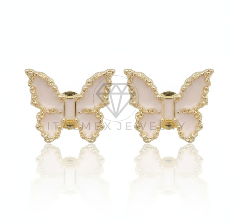 Arete de Lujo - 106693 - Broquel Mariposa Rosa Clara - Oro Laminado 18K