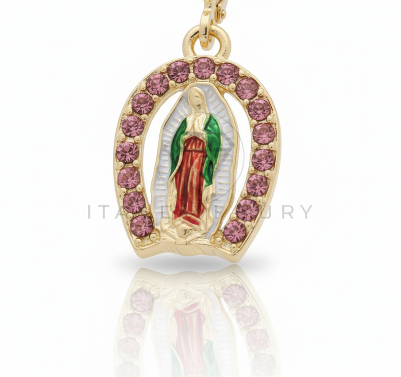 Arete de Lujo - 106699 - Arete Virgen de Guadalupe CZ Rosa - Oro Laminado 18K