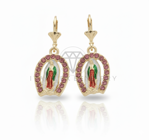 Arete de Lujo - 106699 - Arete Virgen de Guadalupe CZ Rosa - Oro Laminado 18K