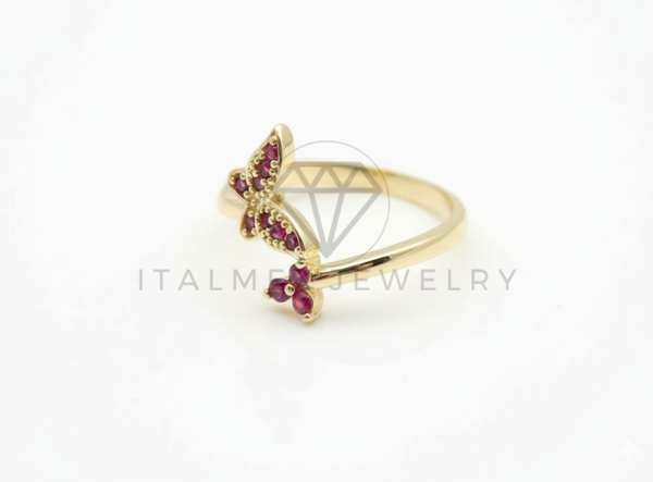 Anillo de Lujo - 106707 - Anillo Ajustable Mariposa y Flor CZ Rosa - Oro Laminado 18K