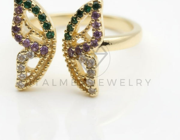 Anillo de Lujo - 106708 - Anillo Ajustable Mariposa CZ Colores - Oro Laminado 18K