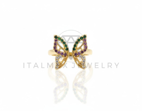 Anillo de Lujo - 106708 - Anillo Ajustable Mariposa CZ Colores - Oro Laminado 18K