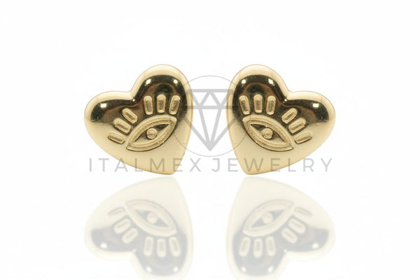 Arete de Lujo - 106710 - Arete Corazon con Ojo Turco - Oro Laminado 18K