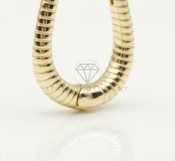 Arete de Lujo - 106727 - Huggie con Líneas Horizontales- Oro Laminado 18K