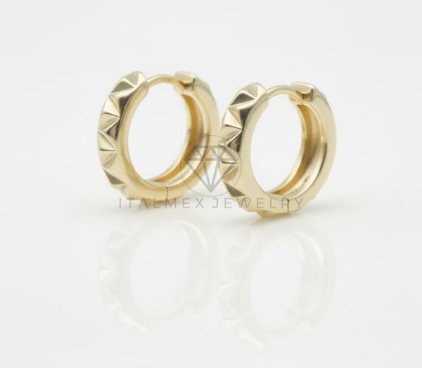 Arete de Lujo - 106728 - Huggie con Triangulos - Oro Laminado 18K