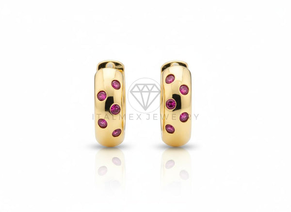Arete de Lujo - 106730 - Huggie CZ Rosa - Oro Laminado 18K