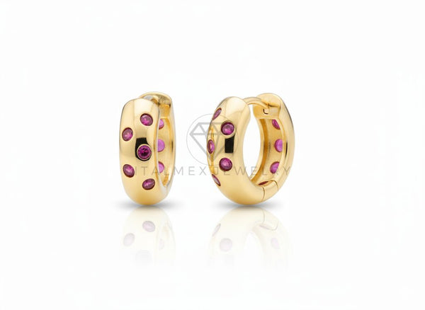 Arete de Lujo - 106730 - Huggie CZ Rosa - Oro Laminado 18K