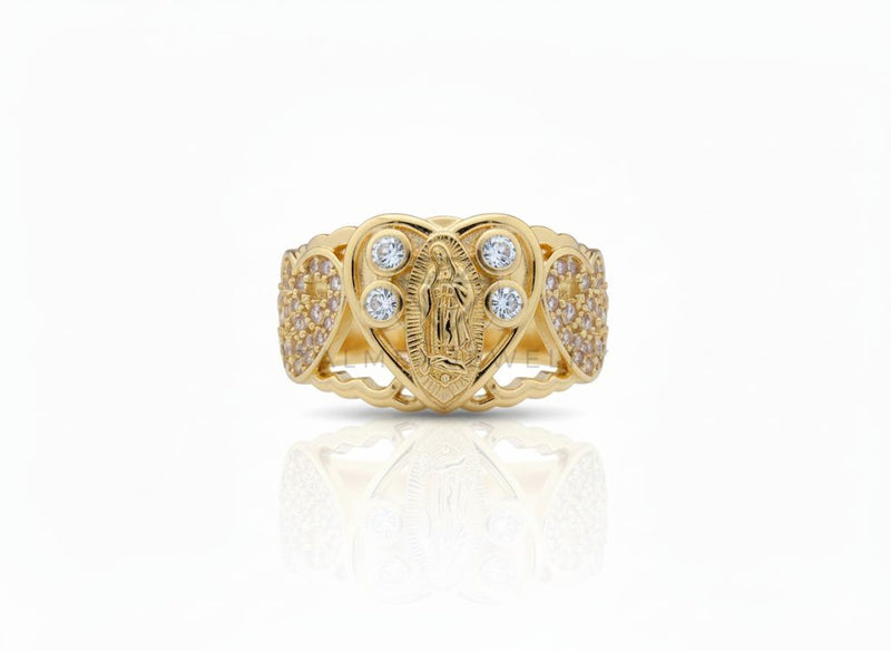Anillo de Lujo - 106733 - Anillo Ajustable Virgen de Guadalupe CZ Clara - Oro Laminado 18K