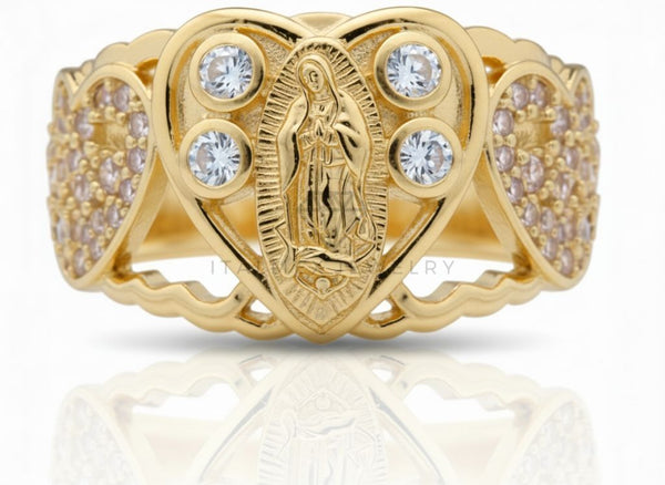 Anillo de Lujo - 106733 - Anillo Ajustable Virgen de Guadalupe CZ Clara - Oro Laminado 18K