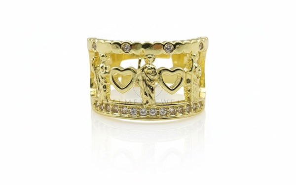 Anillo de Lujo - 106732 - Anillo Ajustable San Judas y Corazones CZ Clara - Oro Laminado 18K
